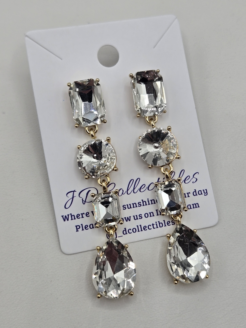 Swarovski Crystal Elements Gold Drop Earrings Clear 2.5 inch Wedding Prom Formal